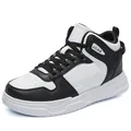 High-top black and white leather sneakers with thick rubber soles for daily wear - 39 / White Black