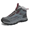 Grey suede high-top hiking boots with thick rubber soles and breathable mesh panels - 39 / Gray