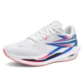 White breathable running shoes with blue and pink stripes and cushioned sole - White Blue Red