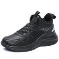 Men's black faux leather high-top winter sneakers with warm fleece lining and thick sole - EU 39 / Black