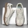 Winter wide-toe sports sneakers in beige and khaki with durable brown rubber soles - 36 / Beige