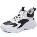 Winter high-top sports shoes in white and navy leather with warm grey faux fur lining - EU 39 / White Blue