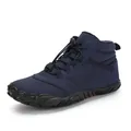Navy blue outdoor high-top hiking boots with elastic drawstring laces and lugged sole - 36 / High-top Fleece Lined Snow Boots / Blue