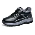 Black leather outdoor winter walking shoes featuring warm grey faux fur lining for men and women - 38 / Men's Black & Grey (Fleece-Lined)