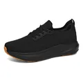 Men's wide fit mesh sneakers in solid black with gum rubber outsole for traction - EU 39 / Black