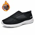 Chaussures de marche hiver noires pour seniors avec velcro large et doublure polaire - 36 / Noir et Blanc