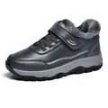 Dark grey outdoor winter walking shoes with warm faux fur lining and adjustable velcro strap - 38 / Men's Gray Fleece Lined