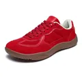 Classic red suede sneakers with gum sole and breathable perforations in a 45-degree view - EU 36 / Red