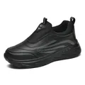 Chaussures de marche homme noires sans lacets en cuir avec doublure polaire - 38 / Noir (Style Quatre Saisons)