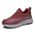 Chaussures de marche d'hiver sans lacets en cuir bordeaux avec semelle grise flexible - 38 / Rouge Jujube (Toutes Saisons)