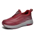 Women's warm winter walking shoes in red textured leather with thick fleece lining - Jujube Red (Fleece Lined)