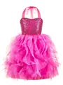 Macro shot of tiered ruffled tulle and sparkling sequins on fuchsia girl dress - Rose Red / 2-3Y