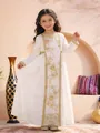 Elegante abito bianco da bambina a maniche lunghe con ricamo floreale oro e pizzo raffinato - 6Y / Champagne