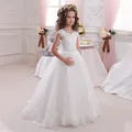 White sleeveless lace flower girl dress with sparkling waist belt and tulle skirt - 8-9 Years / Beige Pink Belt