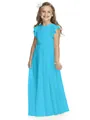 Detail of cyan blue chiffon girls gown featuring flutter sleeves and pleated bodice design - Sky Blue