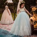 Vestidos de fiesta para niñas en encaje y tul color azul claro y rosa palo elegante - Azul claro