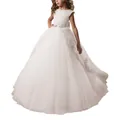 Elegant white lace flower girl dress with sequins and multi-layer tulle skirt - 4-5 / Ivory