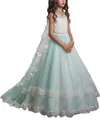 Mint green fairy ball gown for girls with white lace details and a large 3D back bow - 2-3Y / Mint Green