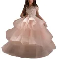 Elegant sleeveless pink floral child princess dress with layered tulle and sequins - Pink / 8-9 Years