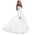 Elegantes weißes langärmeliges Spitzenkleid für Blumenmädchen mit Tüll und Spitzenapplikation - Weiß / 8-9 Jahre