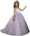 Girl long princess gown with white lace bodice and lavender tulle layered skirt - 8-9 Years / Top And Bottom / Purple