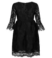 Elegant black lace flower girl dress with long flared sleeves and floral pattern embroidery - Dresses / Black / 4-5