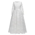 Weißes Langarm-Blumenmädchenkleid aus Spitze mit Satinband und Tüllrock - Weiß Langarm / 4-5 Jahre