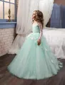 Elegante mintgroene sprookjesjurk voor meisjes met witte kant en vlinderdetails op de rok - Groen / 8-9 jaar