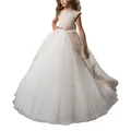 Elegant ivory flower girl dress with lace embroidery and layered tulle princess skirt - 4-5 / Champagne