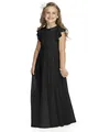 Elegant black pleated girls chiffon dress with ruffle sleeves for weddings or parties - Black