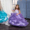Girls purple tiered tulle dress with sleeveless design and sparkling rhinestone belt - Purple / 8-9 Years