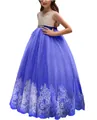 Girl lace princess dress with white sleeveless bodice and navy blue embroidered mesh skirt - 4-5 / Top And Bottom / Sapphire Blue