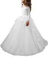Robe de demoiselle d'honneur blanche à manches longues avec dentelle papillon 3D - Blanc décoloré / 8-9 ans