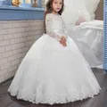 Elegantes weißes langärmeliges Spitzen-Blumenmädchenkleid mit flauschigem Tüllrock - 8-9 Jahre / Naturweiß