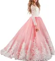 Robe de demoiselle d'honneur rose et blanche en dentelle à manches longues avec jupe tulle - Rose fard / 8-9 ans