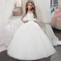 White long sleeve lace flower girl dress with sparkling rhinestone belt and tulle skirt - 2-3Y / White