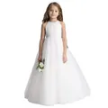 White sleeveless sleeveless chiffon flower girl dress with layered tulle and satin sash - 8-9 Years / Beige