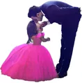 Pink tulle princess dress for girls with purple shoulder bows for weddings and parties - Rose Red