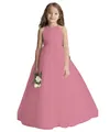 Elegant sleeveless halter neck flower girl dress in dusty rose with layered tulle skirt - 8-9 Years / Pink