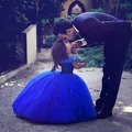 Blue Cinderella-style princess dress for girls with off-shoulder butterfly design - Sapphire Blue