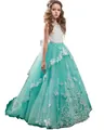 Girl's luxury lace princess dress with mint green tulle skirt and butterfly details - Green
