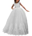 Elegante vestido de encaje blanco sin mangas para niña con cinturón de diamantes - Beige