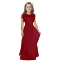 Detail of burgundy lace bodice and ruffled flutter sleeves on chiffon flower girl dress - 8-9 Years / Top And Bottom / Burgundy