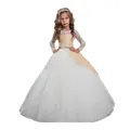 Girl's apricot lace long sleeve princess ball gown with white layered tulle and rhinestones - 2-3Y / Champagne