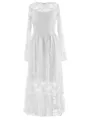 Elegant girls' long-sleeved white lace dress with floral textures for formal events - Bottoms / White / 8-9 Years