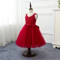 Mädchen Abendkleid Rot Ärmellos mit Spitze Blumenstickerei und Tüll Prinzessin - 8-9 Jahre / Rot