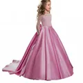 Abito da principessa rosa per bambina in raso con paillettes e strascico lungo - viola-rosso
