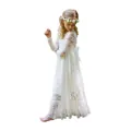 Elegant white lace long-sleeve flower girl dress with layered skirt and waist ribbon - Bottoms / Beige / 8-9 Years