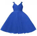 Königsblaues Blumenmädchenkleid mit floralem Spitzenoberteil und Tüllrock für Feste - 8-9 Jahre / Blau