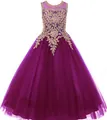 Abito da principessa viola per bambina con ricami floreali dorati e gonna in tulle - viola-rosso